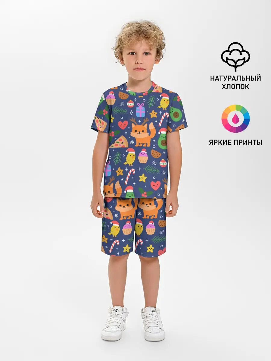 Детская пижама с шортами / Новогодний макет