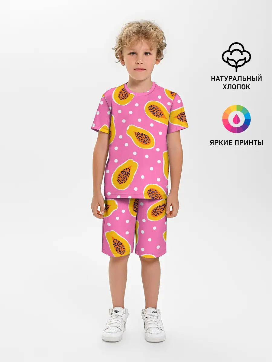 Детская пижама с шортами / Папайя на розовом