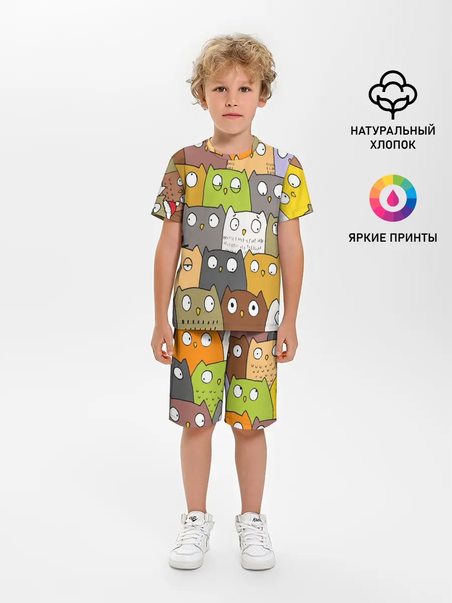Детская пижама с шортами / СОВЫ КОТИКИ