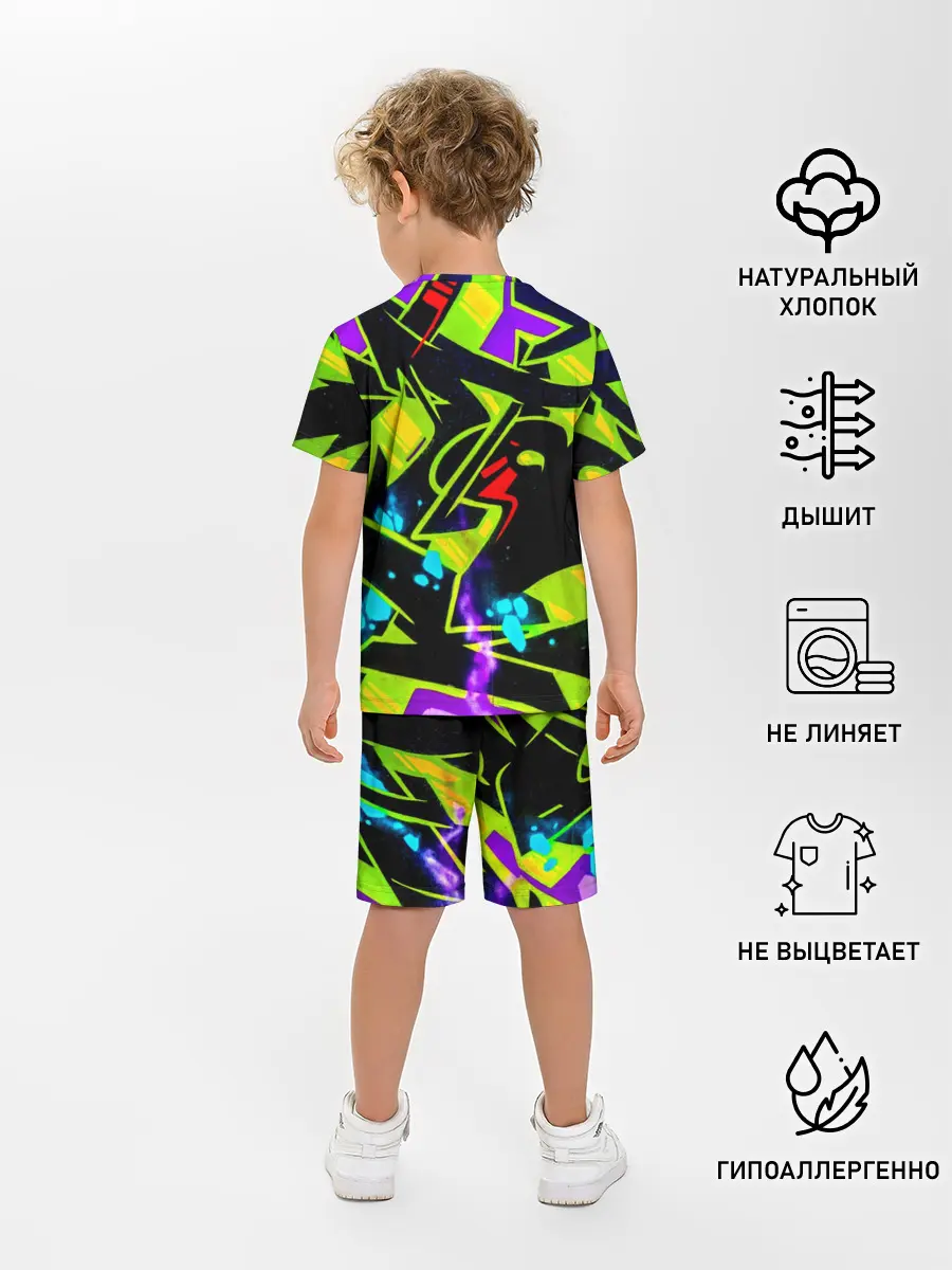 Детская пижама с шортами / Кислотное Граффити