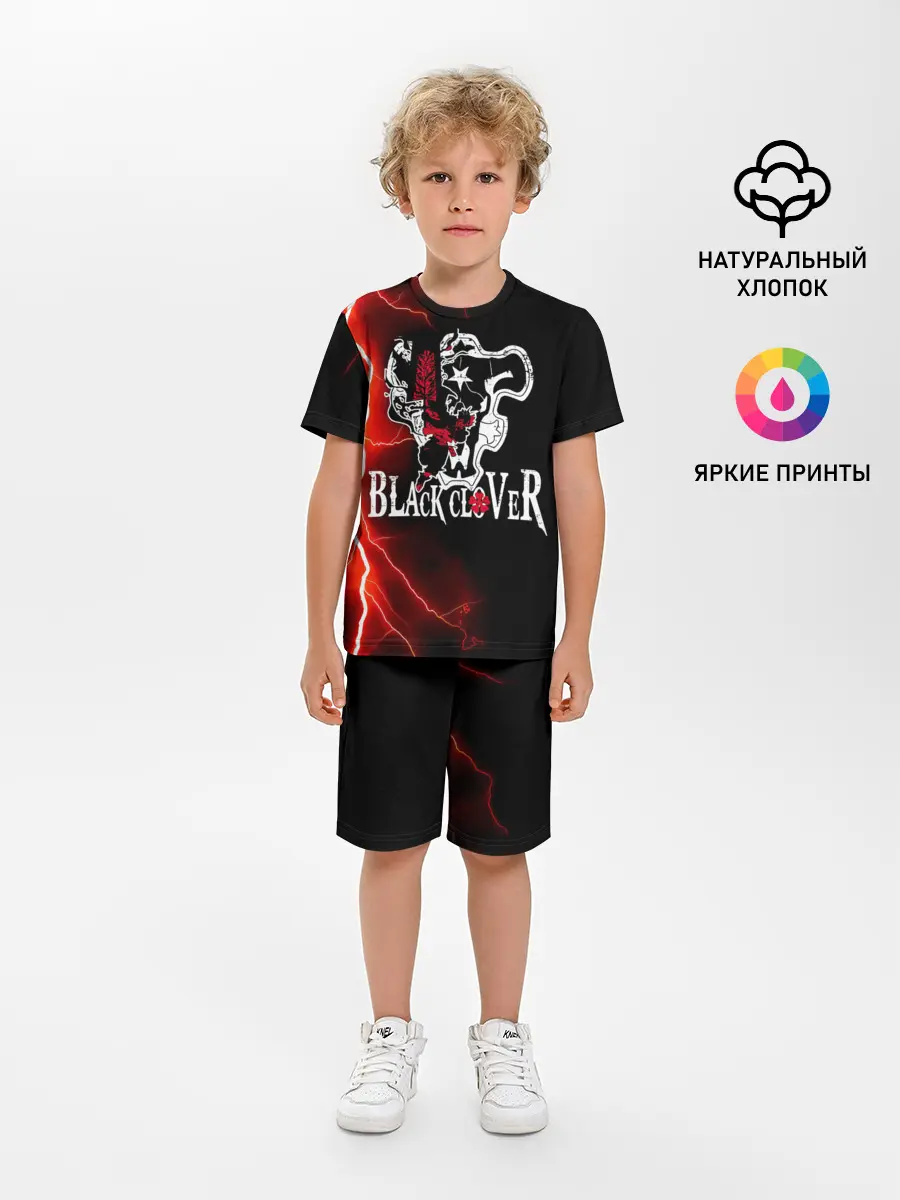 Детская пижама с шортами / Черные быки | Черный Клевер