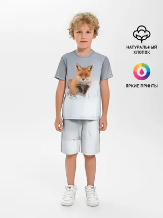 Детская пижама с шортами / Лисица прыгает по снегу