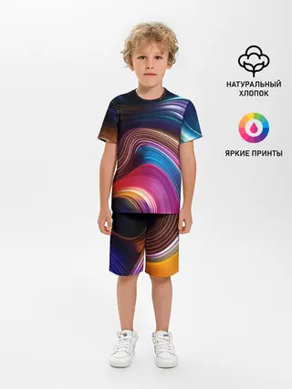 Детская пижама с шортами / Цветные неоновые волны