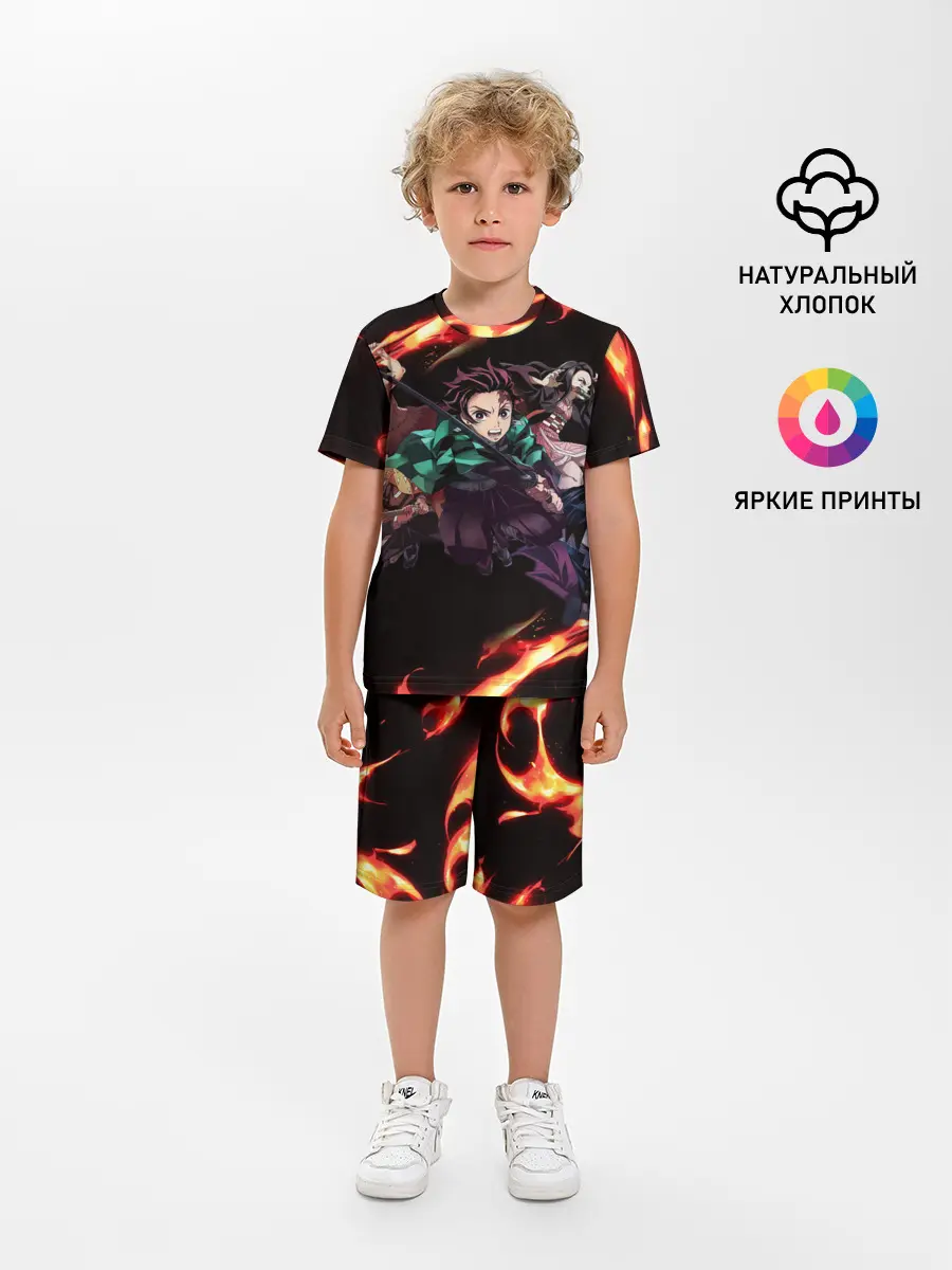 Детская пижама с шортами / Kimetsu no Yaiba пламенный узор