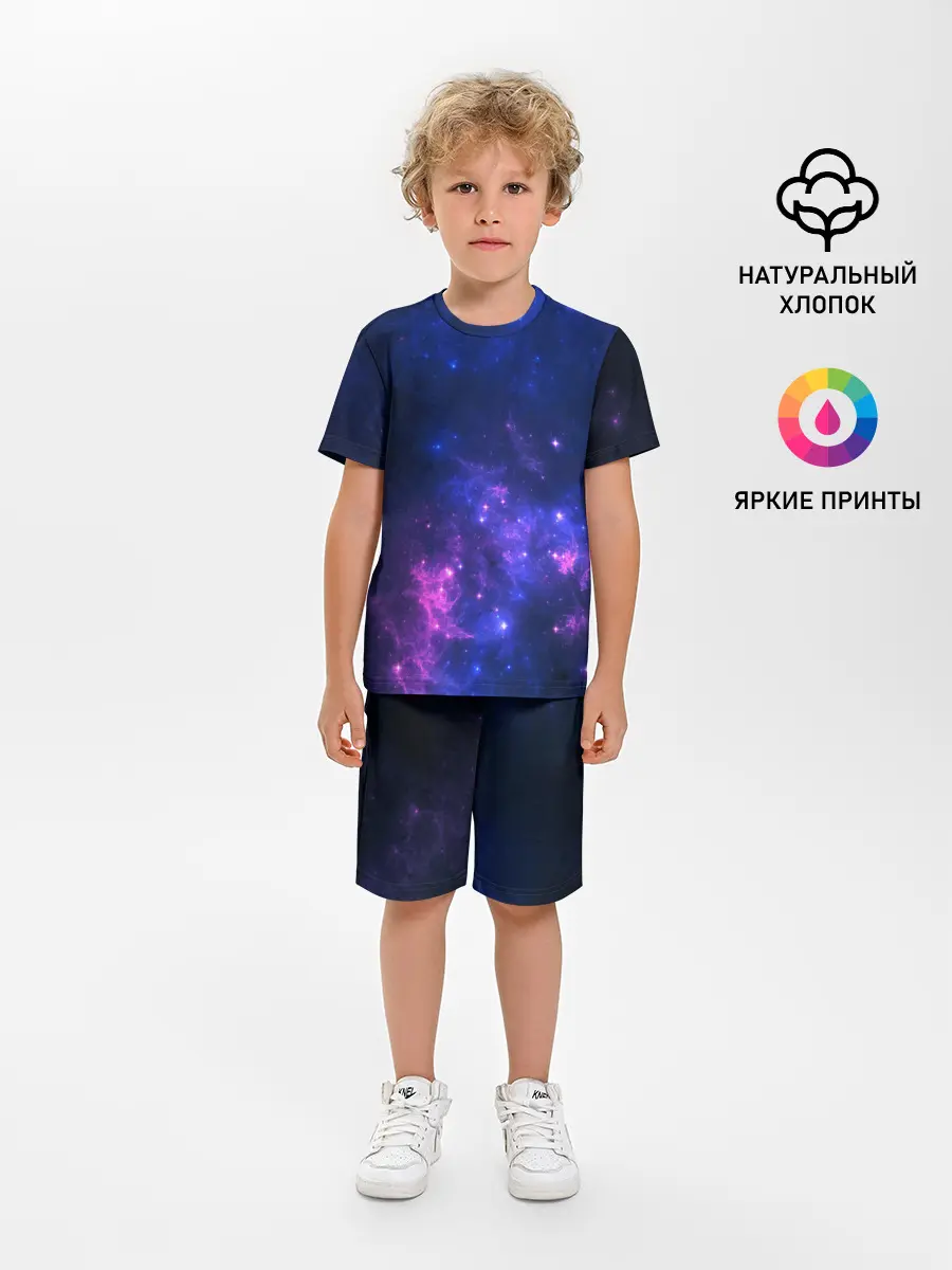 Детская пижама с шортами / Неоновый космос