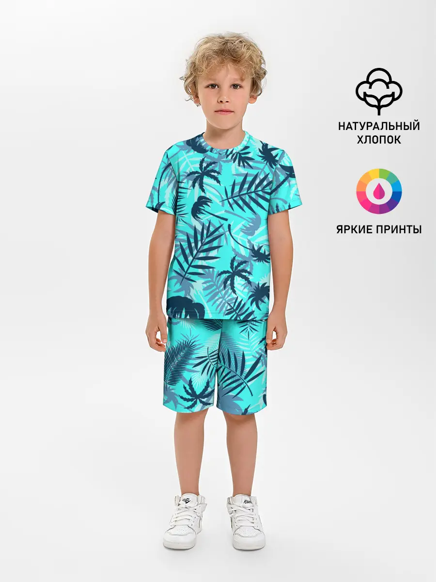 Детская пижама с шортами / ТРОПИЧЕСКИЕ ПАЛЬМЫ.