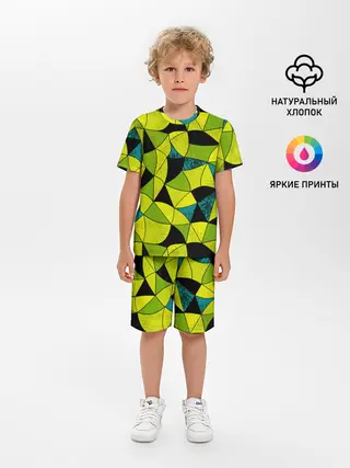 Детская пижама с шортами / Гранжевый яркий зеленый