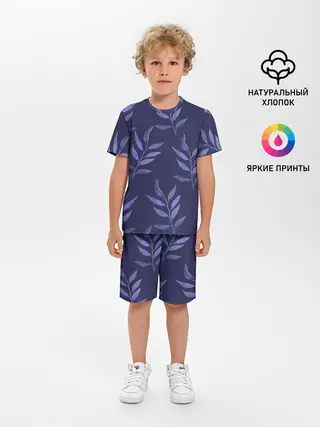 Детская пижама с шортами / Листья на темно синем фоне