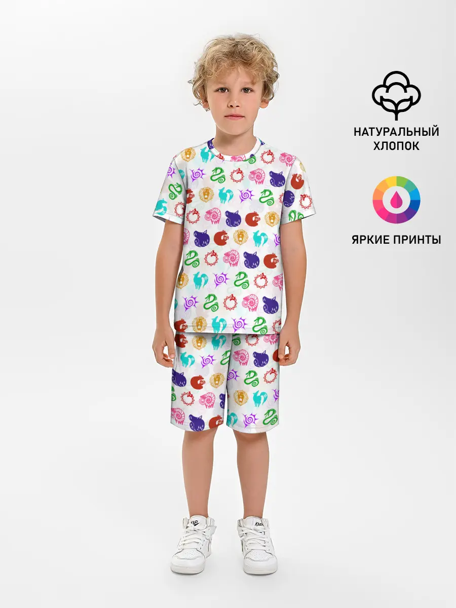 Детская пижама с шортами / 7 СМЕРТНЫХ ГРЕХОВ ЦВЕТНОЙ ПАТТЕРН СИМВОЛЫ