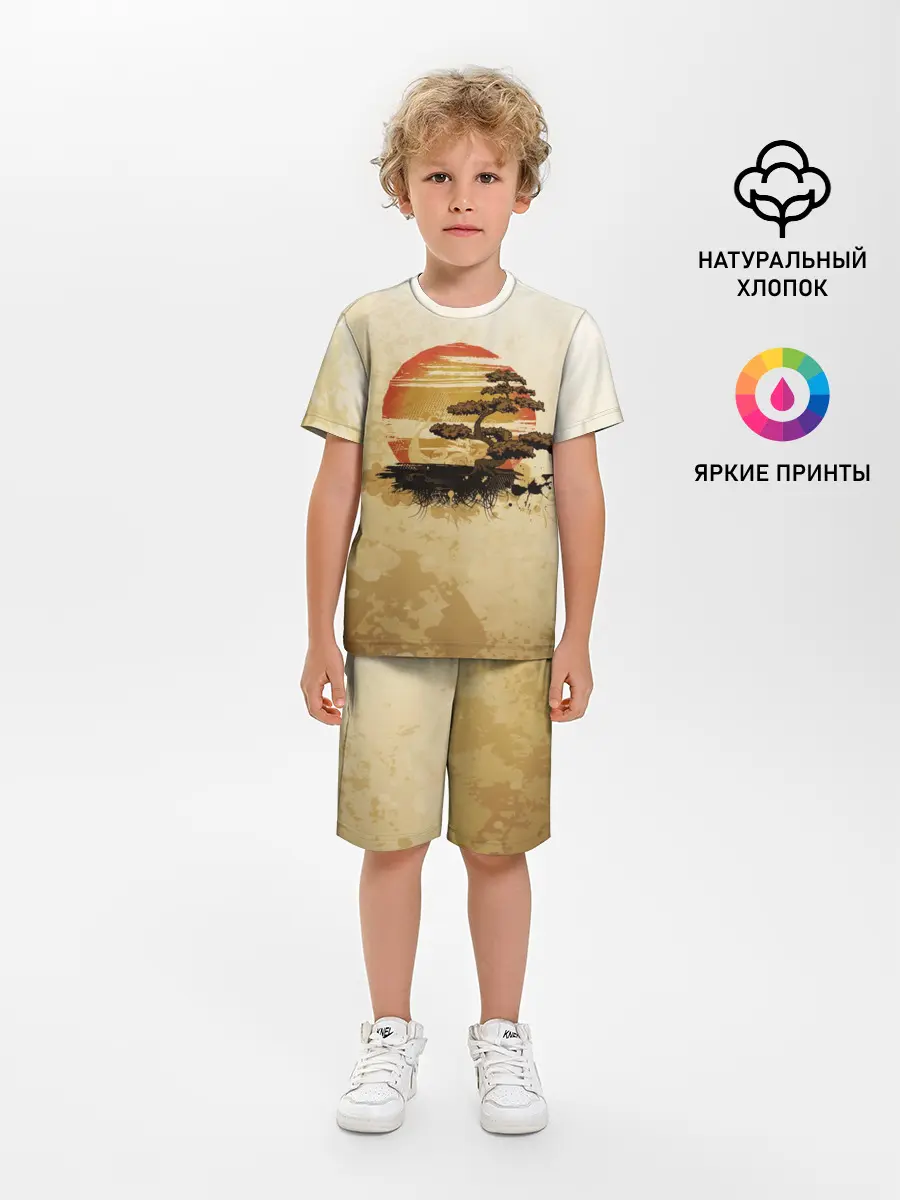 Детская пижама с шортами / Дерево на закате