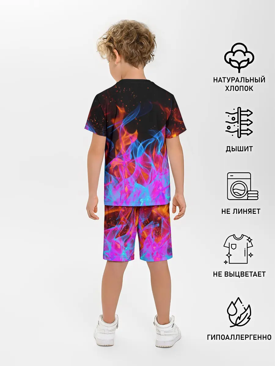 Детская пижама с шортами / ТРИ ОГНЯ / FIRE / СИНИЙ ОГОНЬ