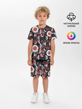 Детская пижама с шортами / Паттерн из Бабочек с Цветами