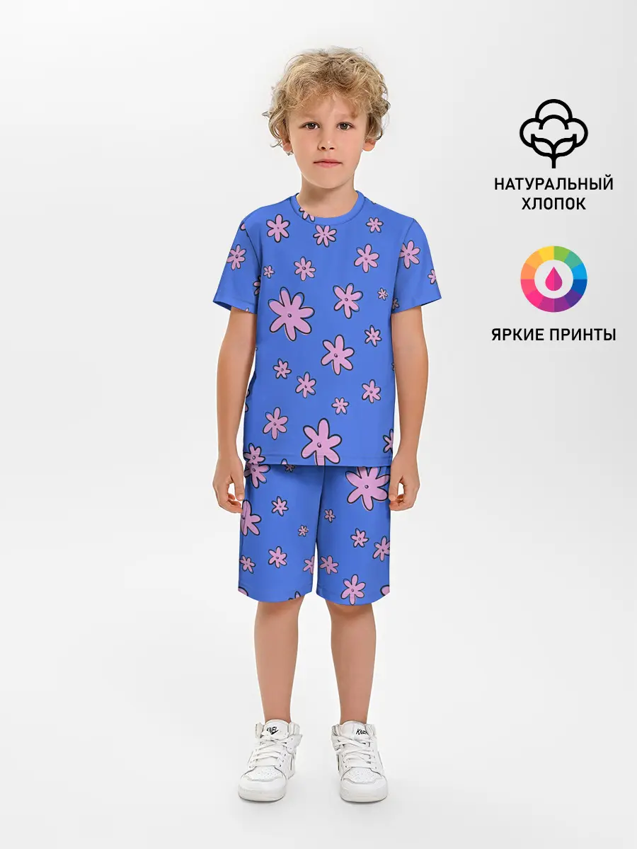 Детская пижама с шортами / Цветочки рисованные