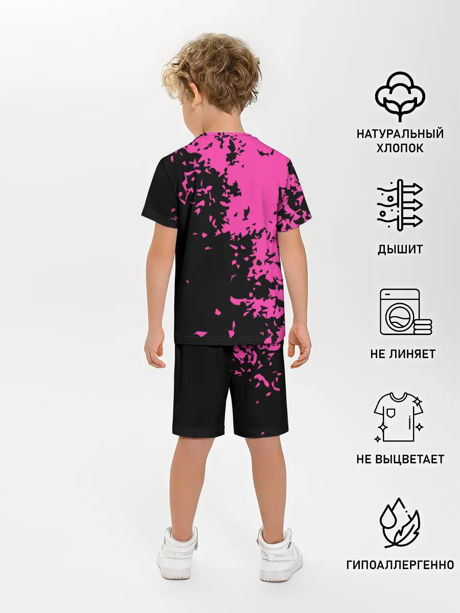 Детская пижама с шортами / Love anime розовые кляксы на черном