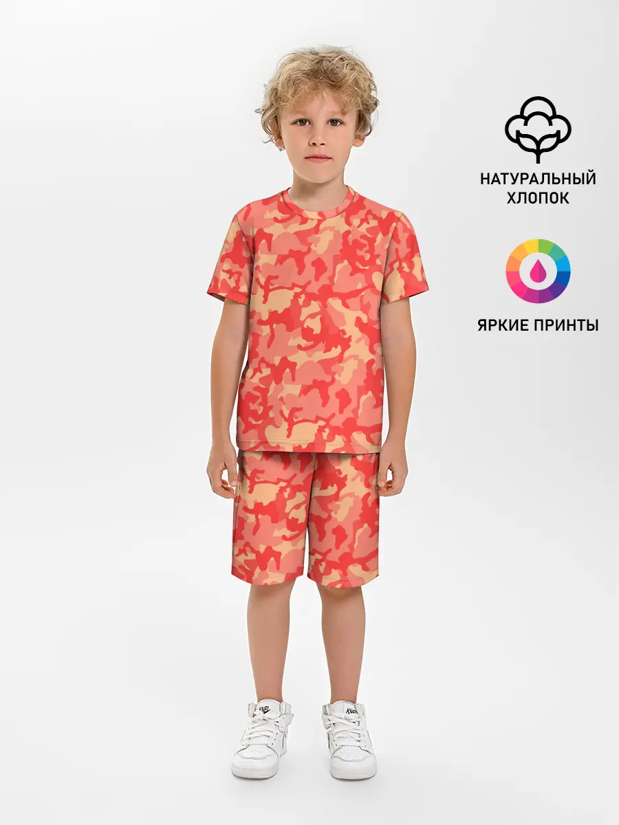 Детская пижама с шортами / Оранжевый камуфляж
