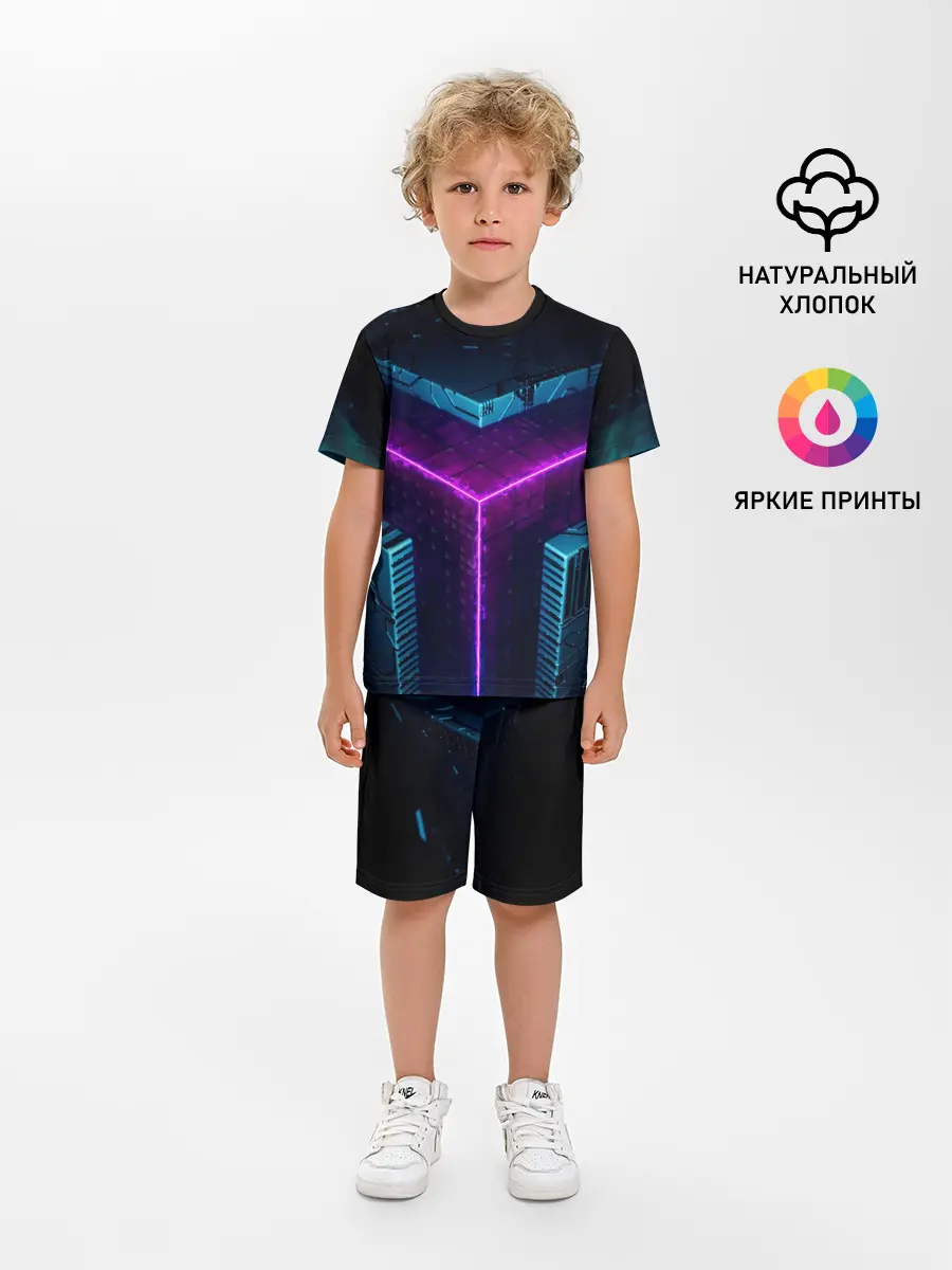 Детская пижама с шортами / Неоновые грани 3D