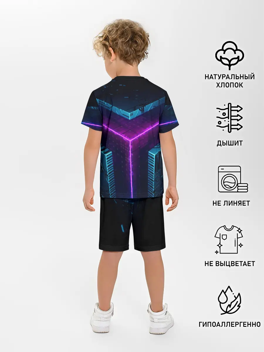 Детская пижама с шортами / Неоновые грани 3D