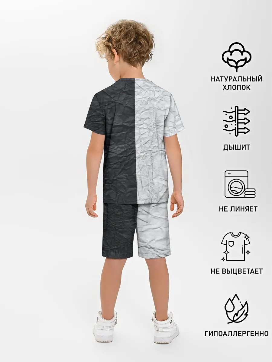 Детская пижама с шортами / Мятая Черно-Белая Бумага