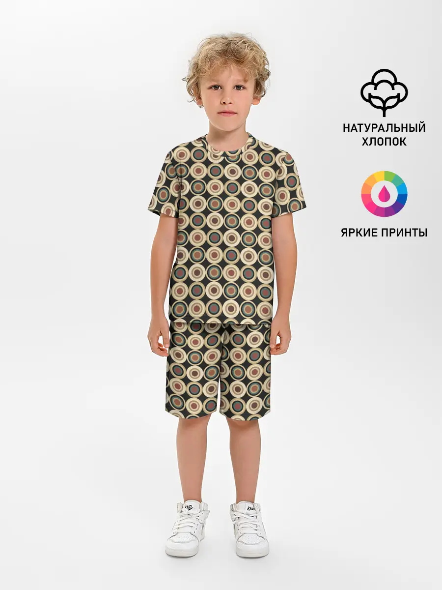 Детская пижама с шортами / Абстракция из бежевых и зеленых кругов
