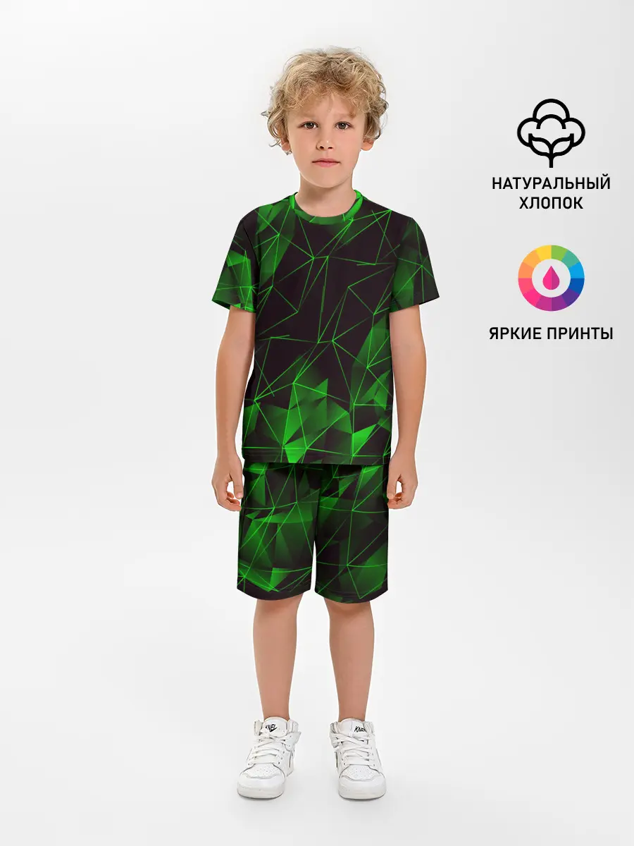 Детская пижама с шортами / GREEN STRIPES | ЗЕЛЕНАЯ ГЕОМЕТРИЯ