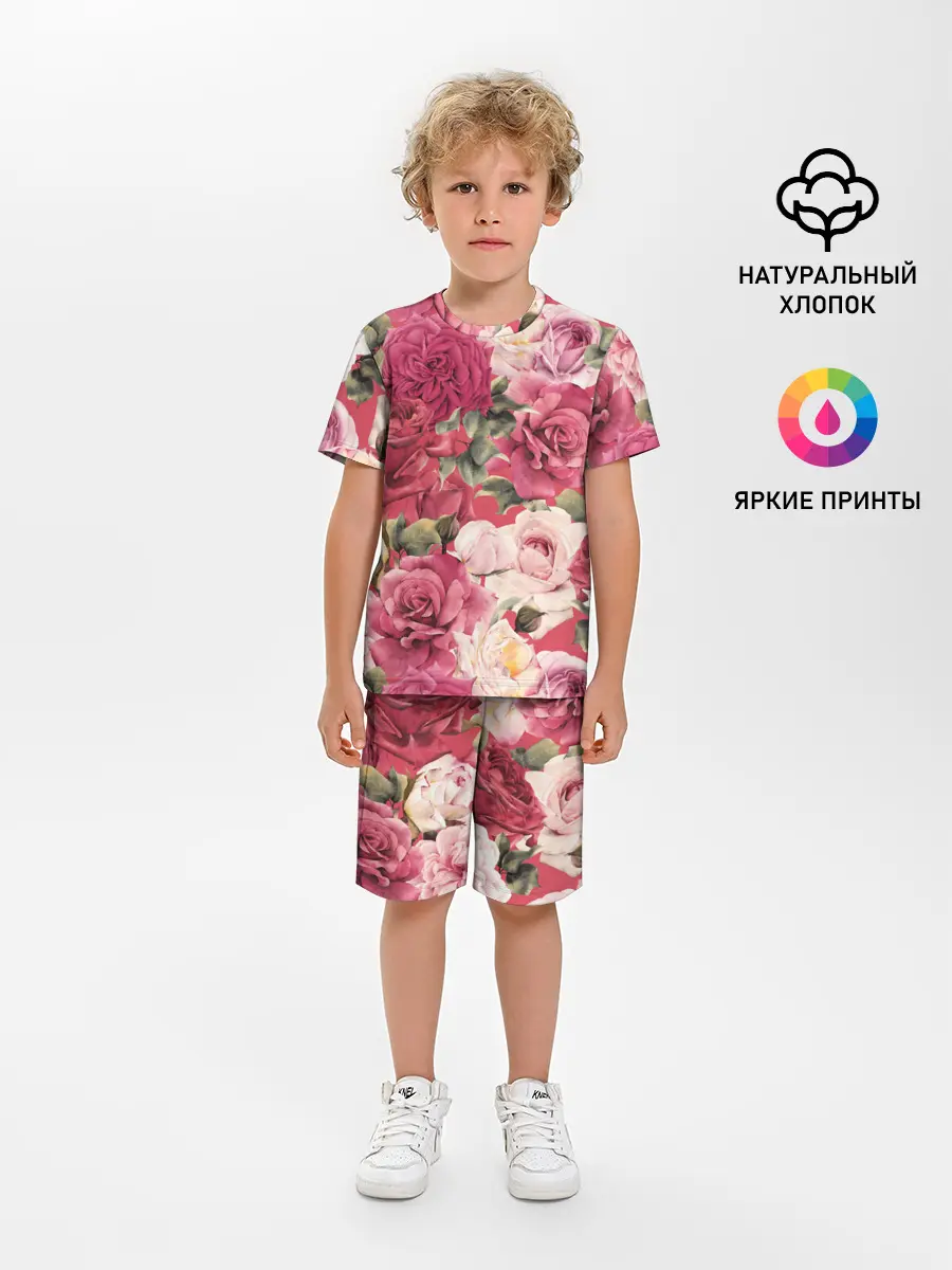 Детская пижама с шортами / Акварель, розы