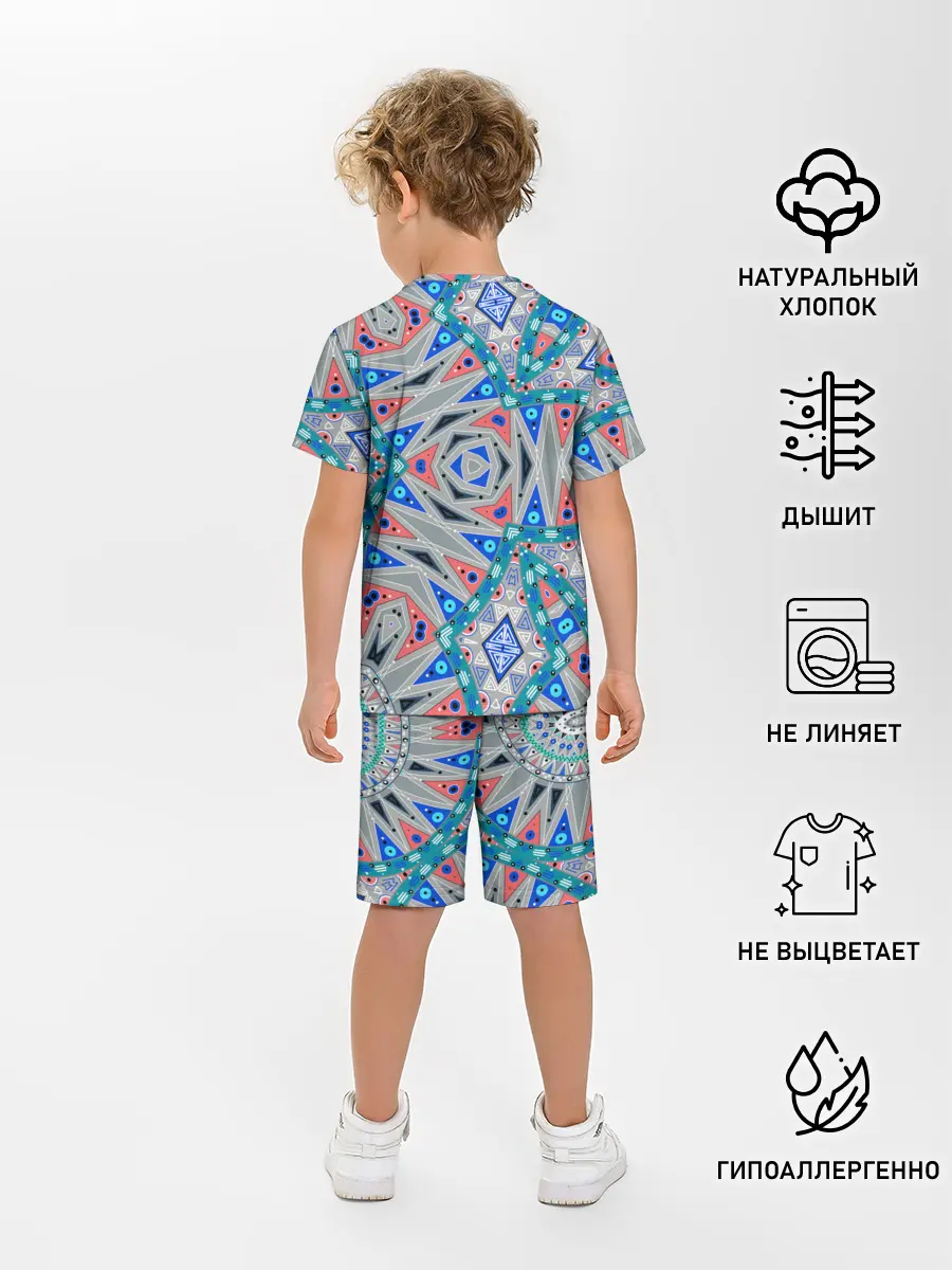Детская пижама с шортами / Серо-синий абстрактный узор