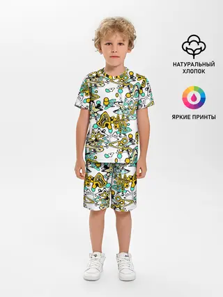 Детская пижама с шортами / Бирюзово-желтый узор