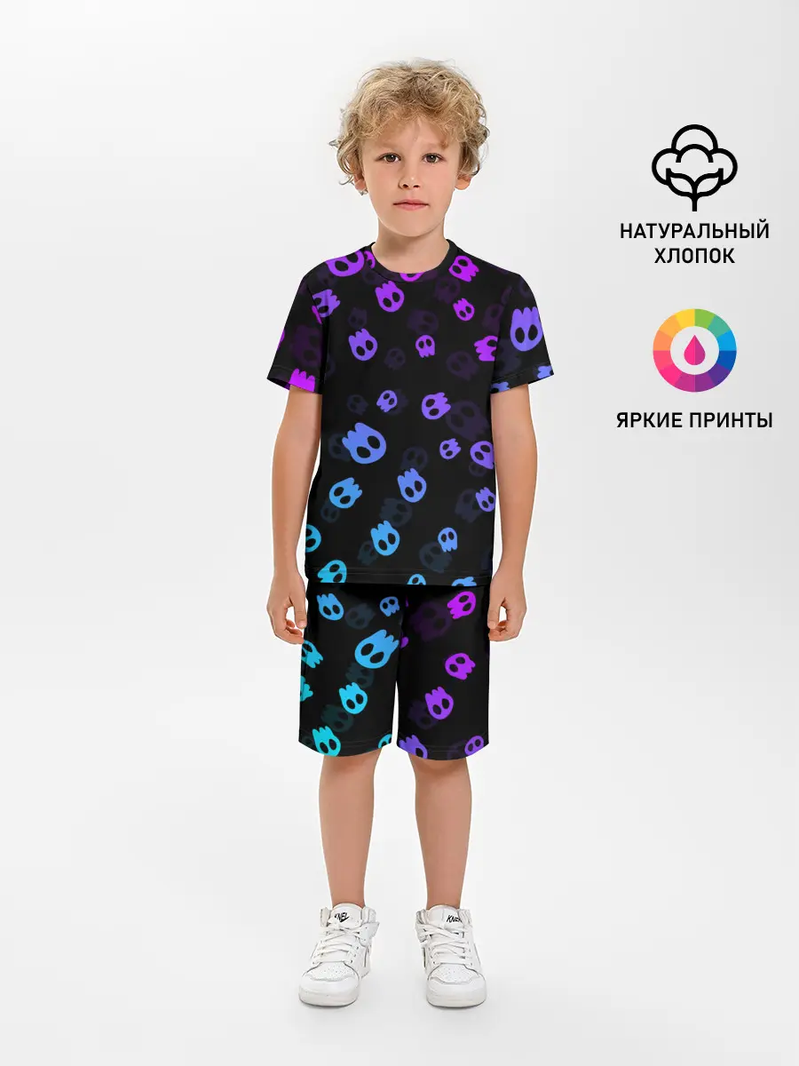 Детская пижама с шортами / НЕОНОВЫЕ ЧЕРЕПА