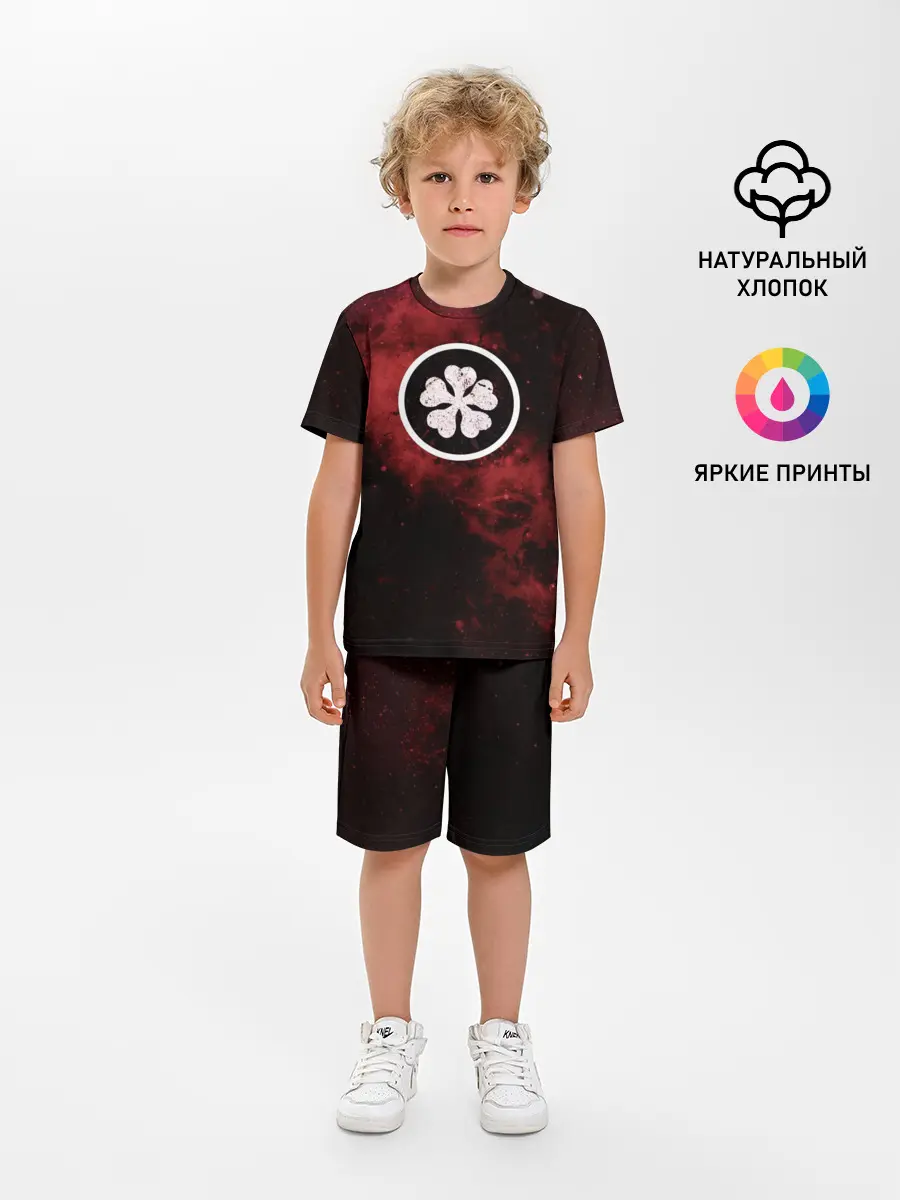 Детская пижама с шортами / Эмблема Черного клевера на космическом фоне