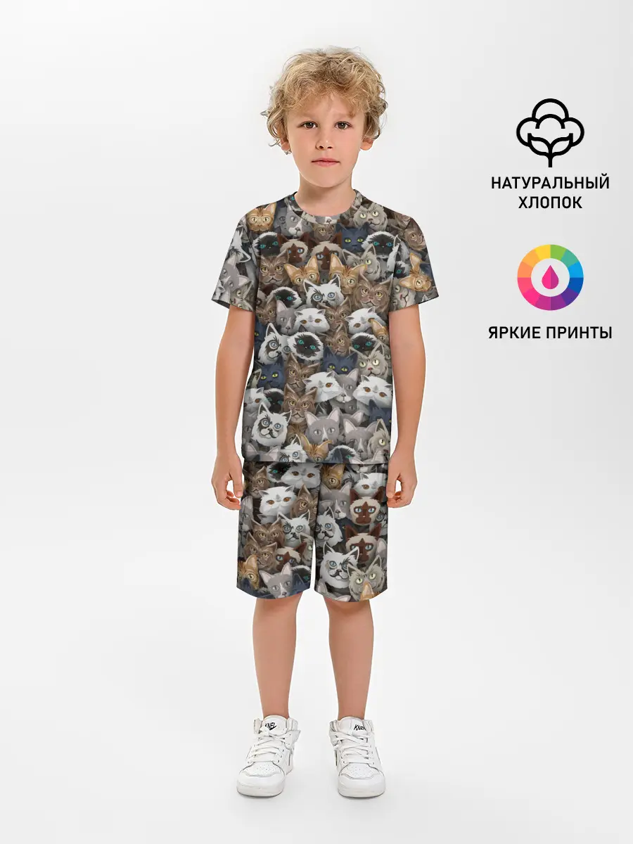 Детская пижама с шортами / Коты разных пород