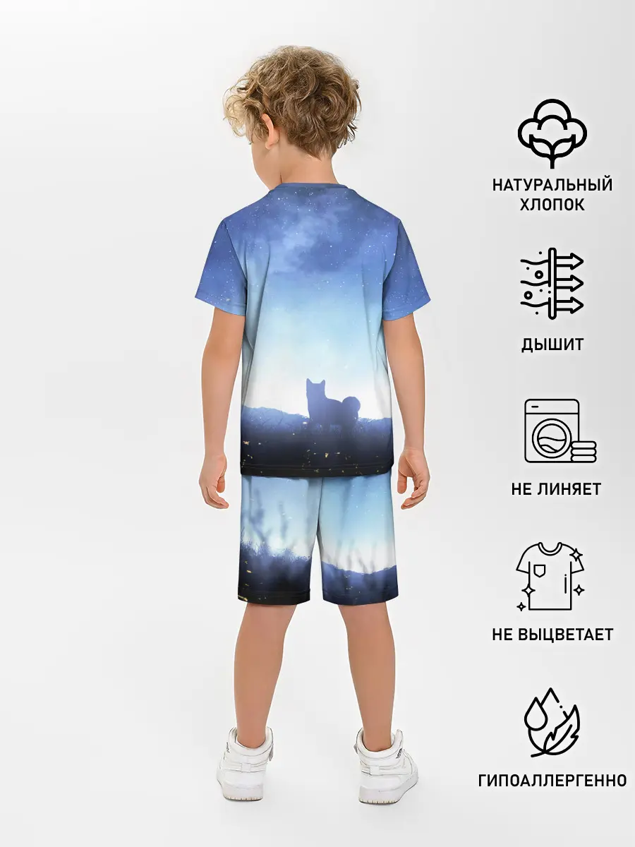 Детская пижама с шортами / силуэт корги ночь космос дымка