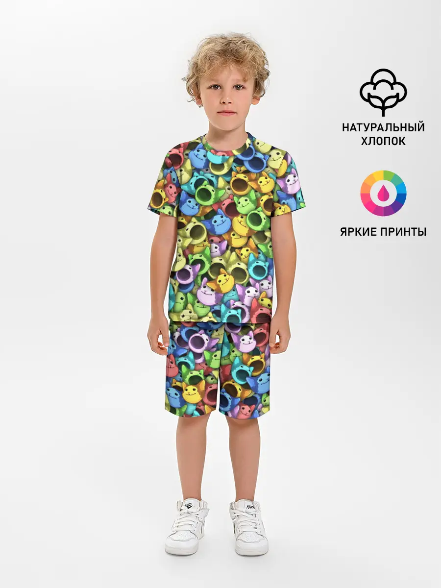 Детская пижама с шортами / Цветные Поп Котики