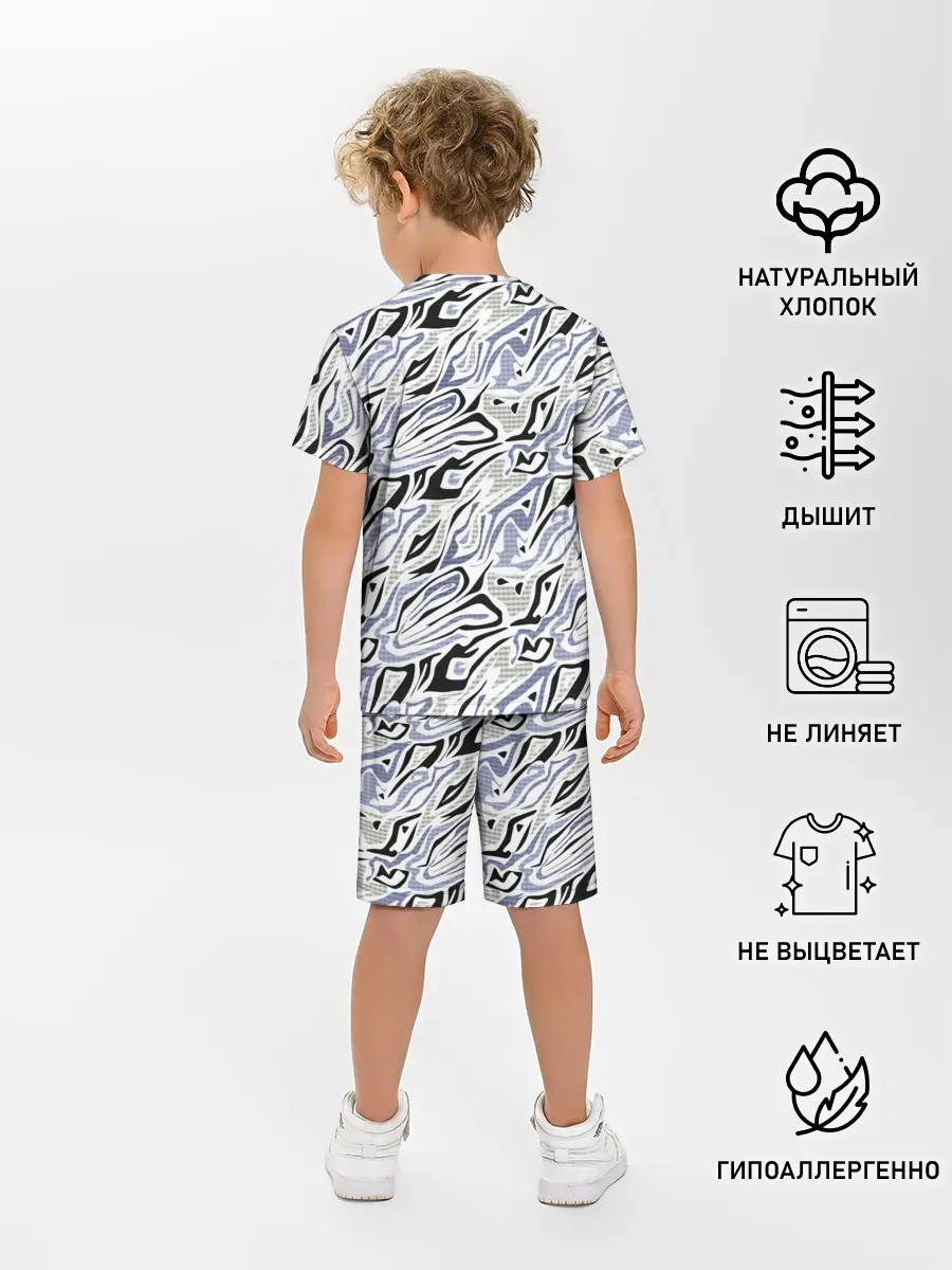 Детская пижама с шортами / Абстрактный сиренево-черный