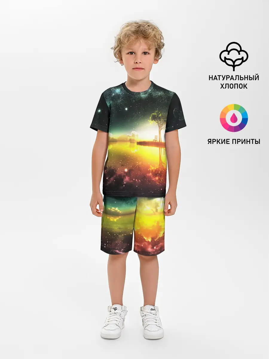Детская пижама с шортами / Закат со звездами