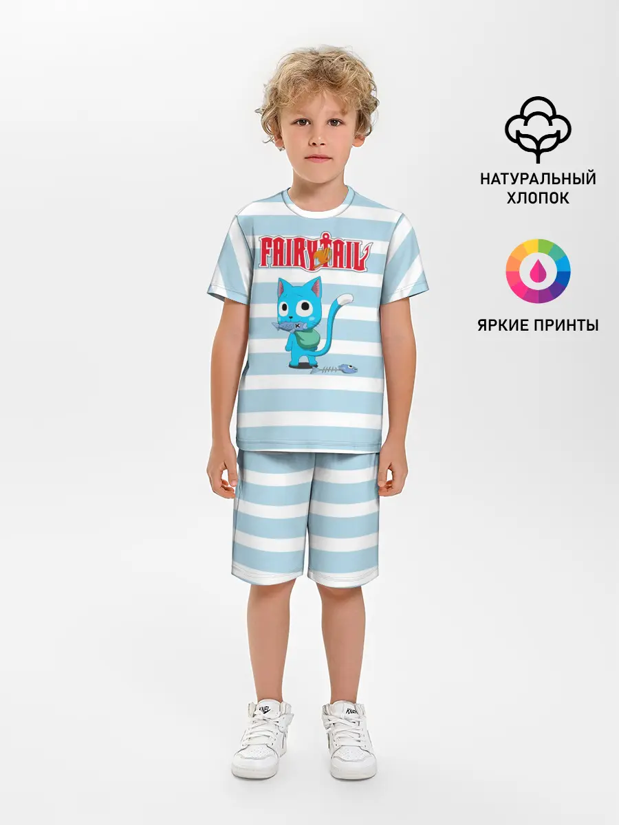 Детская пижама с шортами / Кот на полосочках