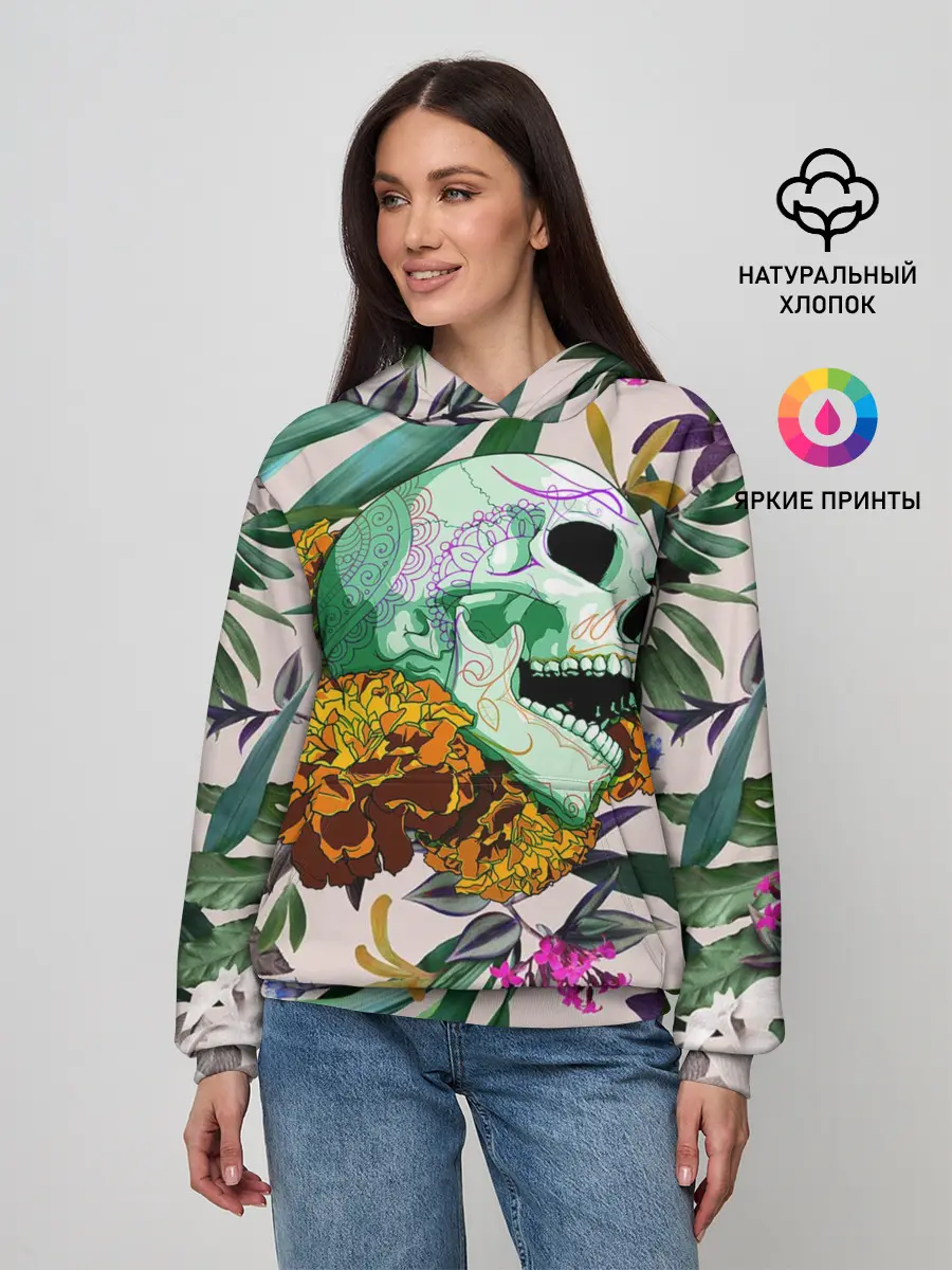 Женское худи / Череп в цветах
