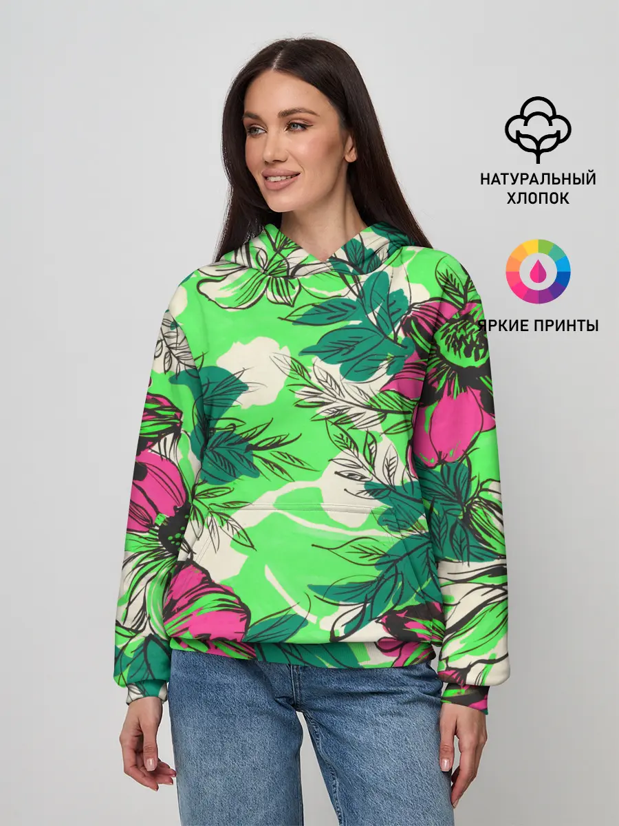 Женское худи / Цветы в неоне