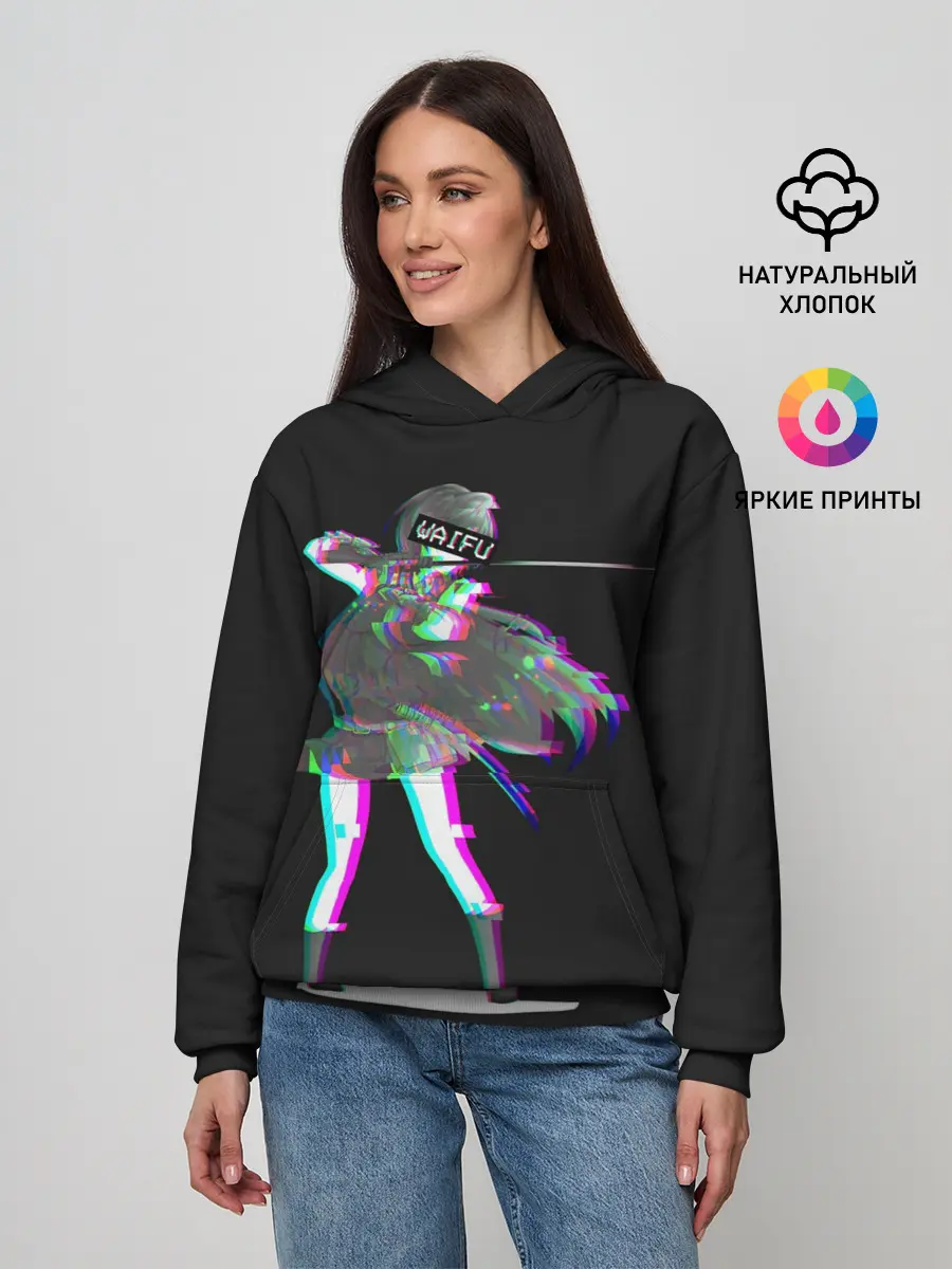 Женское худи / Акаме Глитч на черном