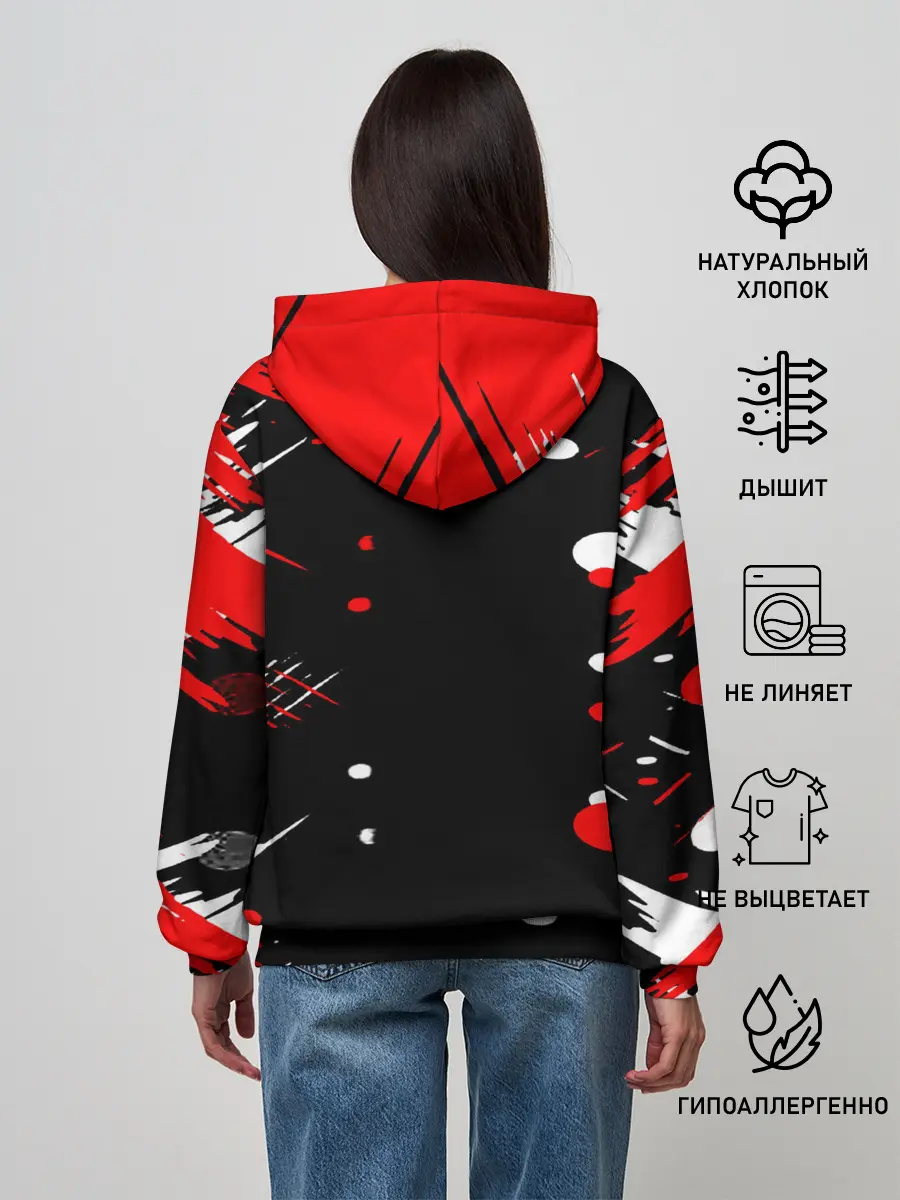 Женское худи / Хвост Феи красно-черная геометрия