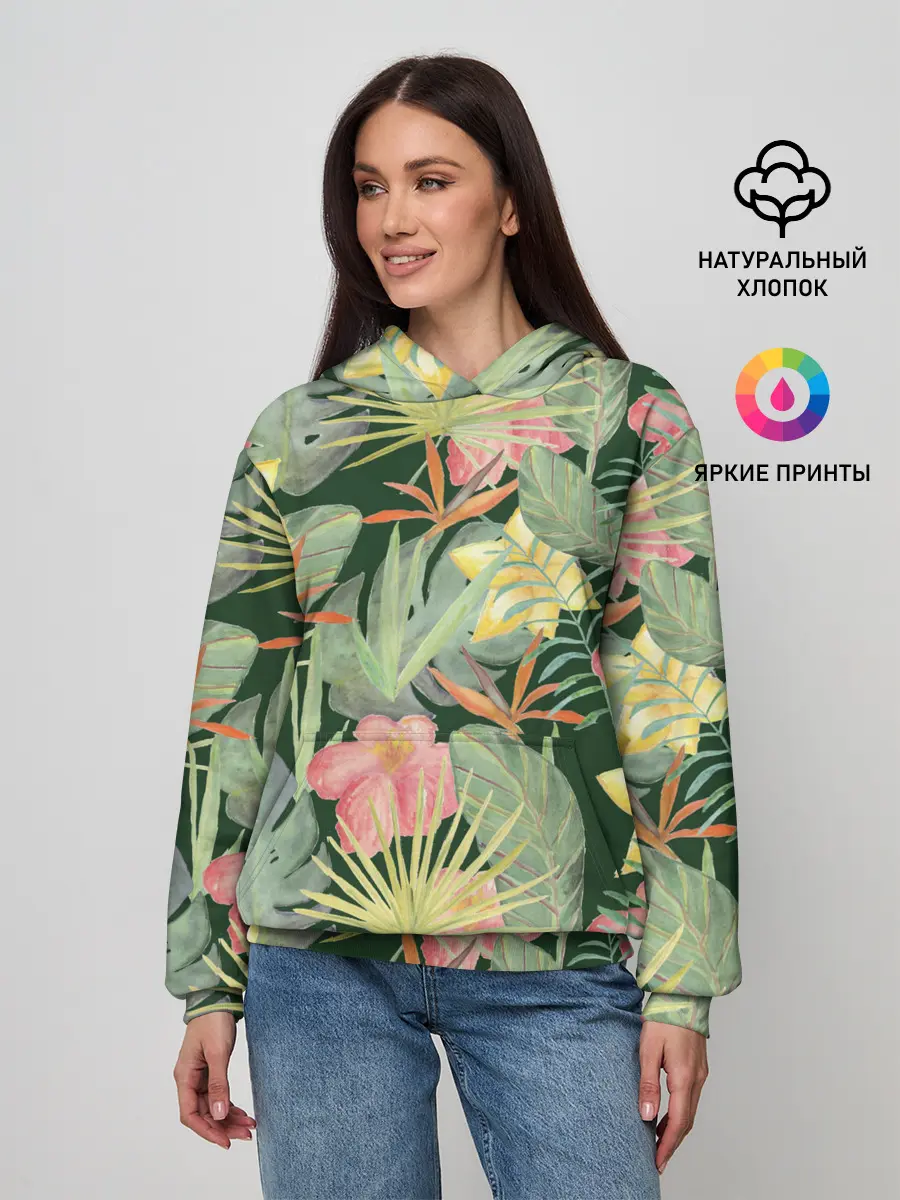 Женское худи / Тропические растения и цветы
