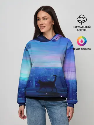 Женское худи / Кошка арт окно