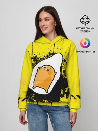 Женское худи / веселое яйцо на черном фоне