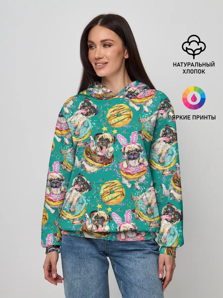 Женское худи / Мопсы в пончиках