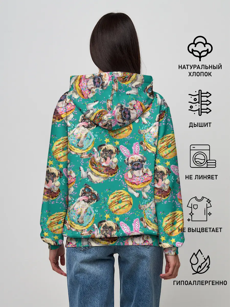 Женское худи / Мопсы в пончиках