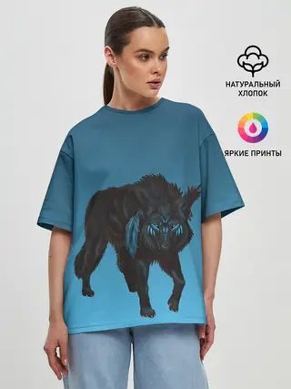 Женская футболка оверсайз / черный дух волка