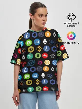 Женская футболка оверсайз / ЛОГОТИПЫ КРИПТОВАЛЮТ | CRYPTOCURRENCIES