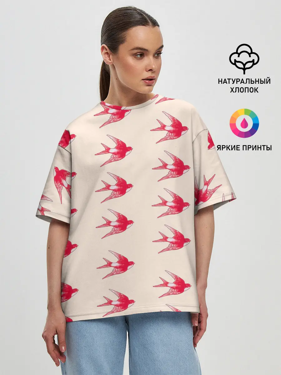 Женская футболка оверсайз / Синицы