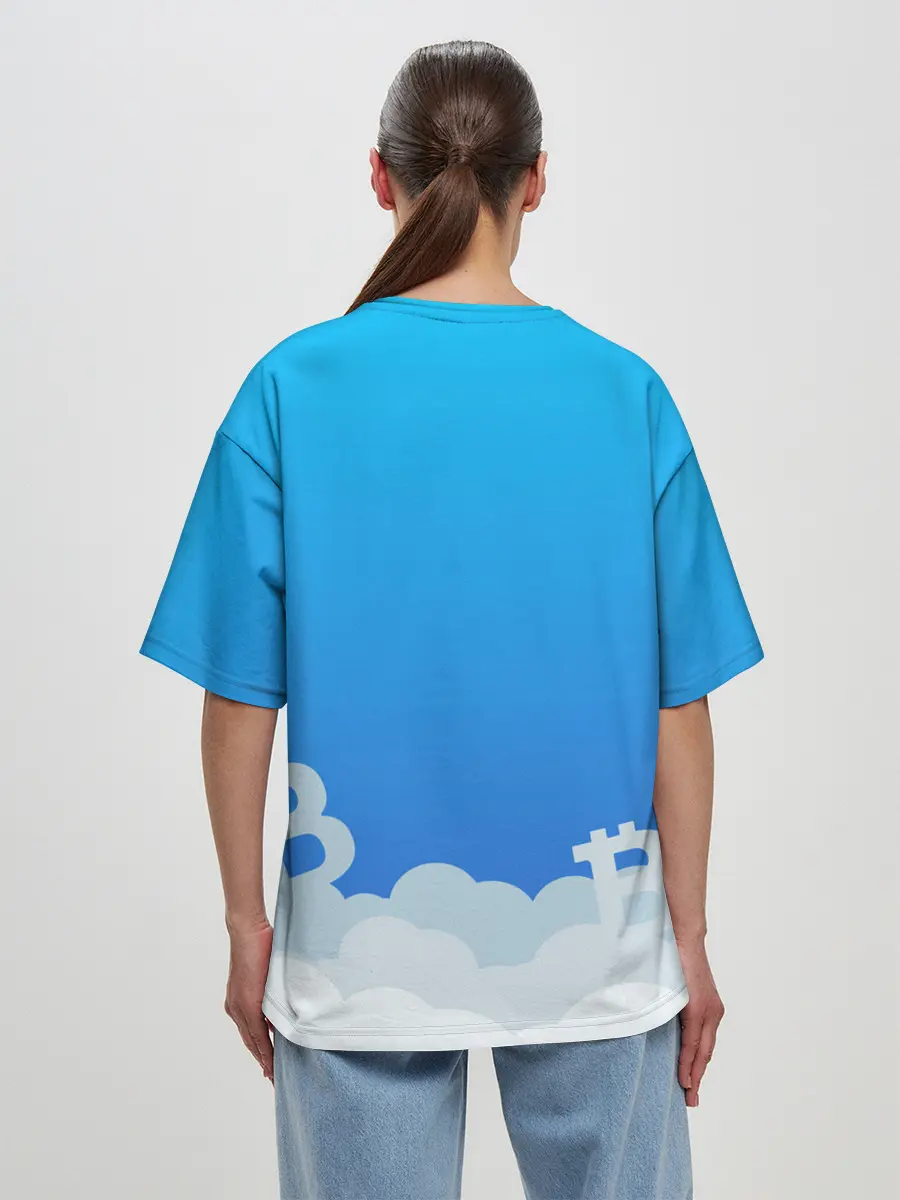 Женская футболка оверсайз / БИТКОИН В КОСМОС