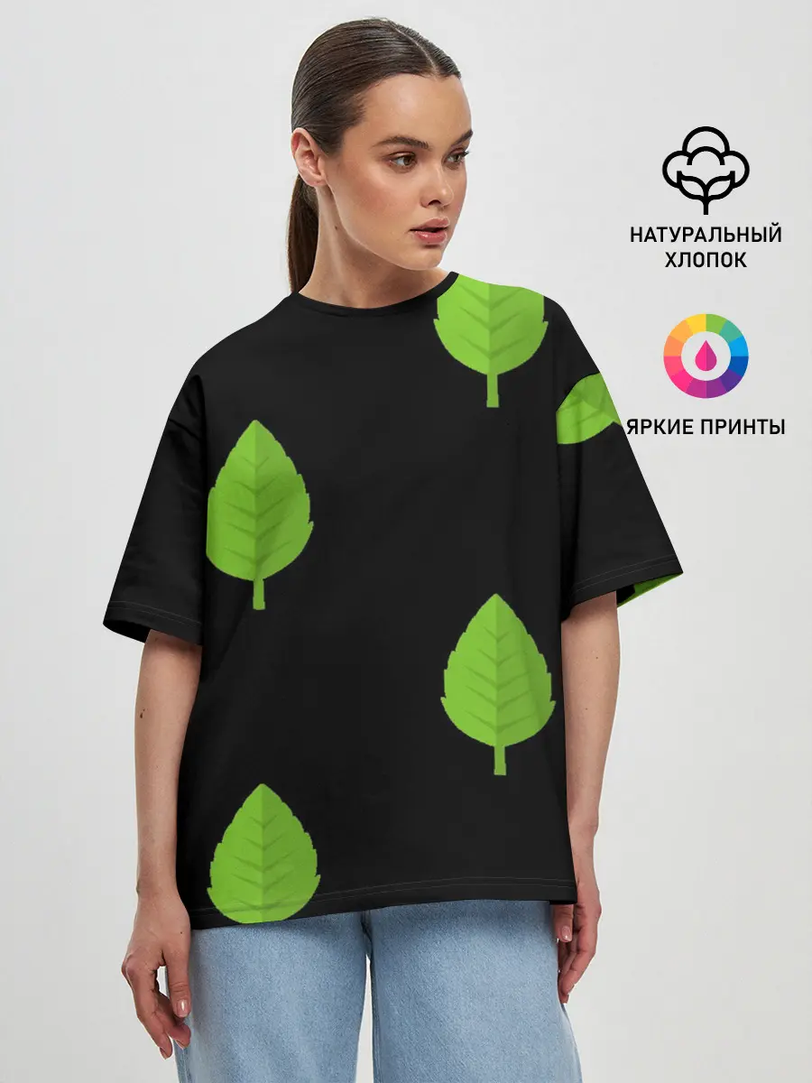 Женская футболка оверсайз / Птица и листочек