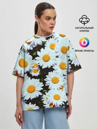 Женская футболка оверсайз / Ромашки